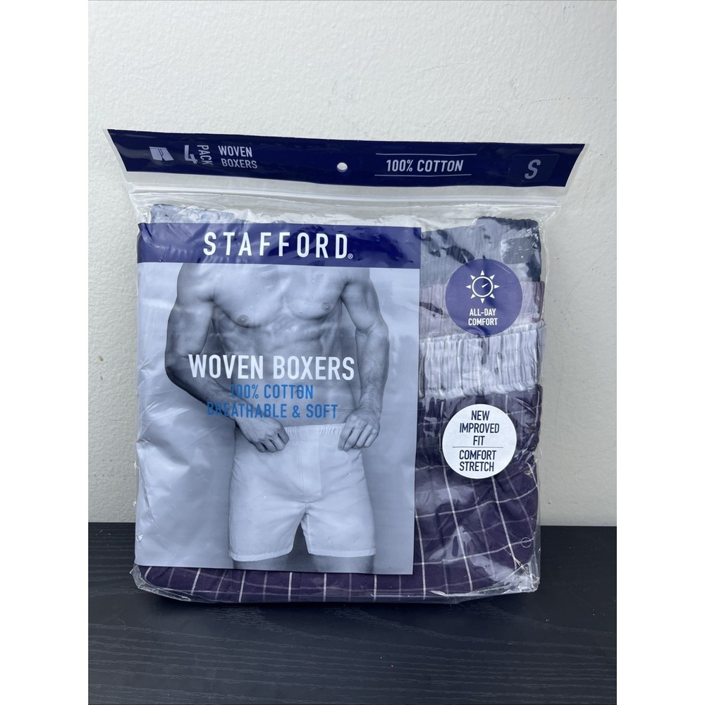 Stafford Men's Woven Boxers 4-Pack Size Small NEW
